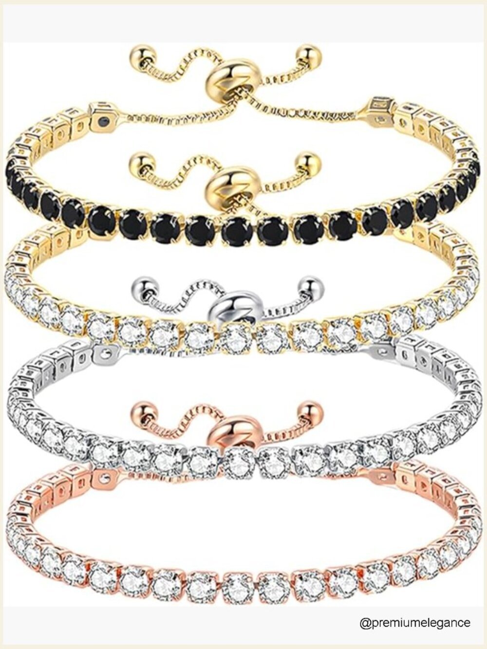14K Gold Plated Cubic Zirconia Tennis Bracelet Slider Adjustable Wedding Gift
